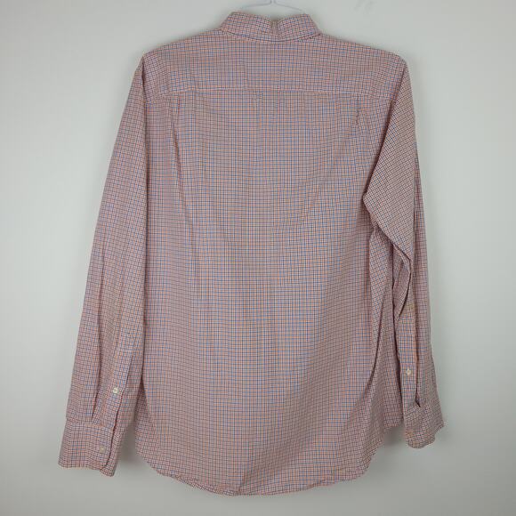 J Crew Orange Blue Plaid Woven Cotton Button Down Oxford Shirt Top Medium - Picture 5 of 8